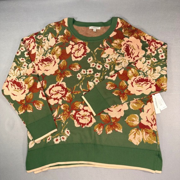 Liverpool Sweaters - Liverpool Los Angeles Floral Jacquard Crewneck Sweater Green XL NEW